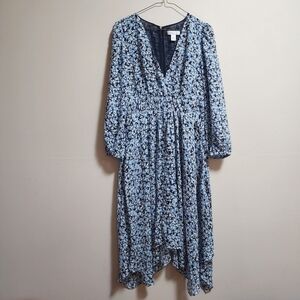 Nordstrom Signature 100% silk floral long sleeve crossbody midi dress size 6
